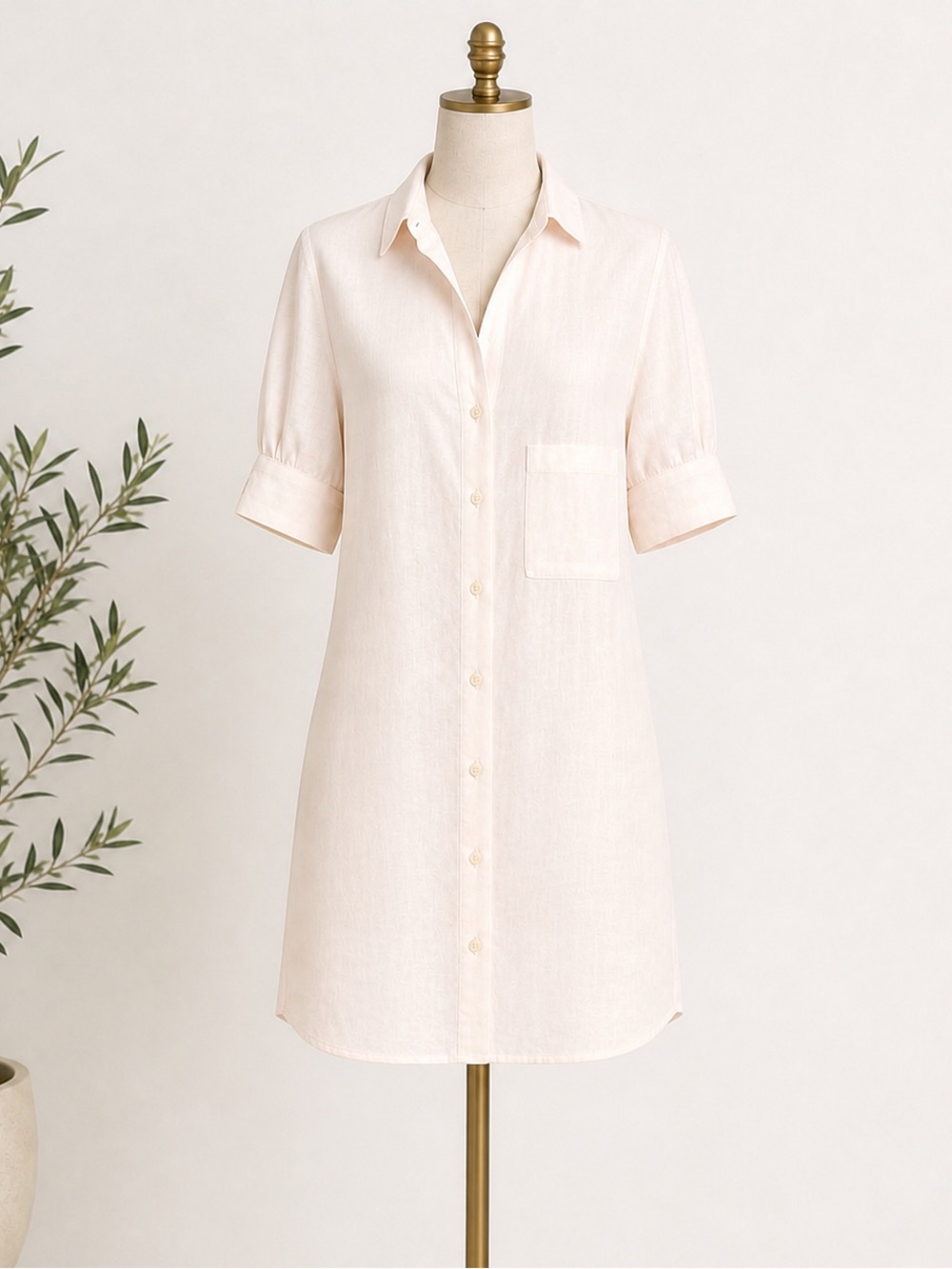 Old Navy Linen Blend Short Sleeve 2 Pocket Knee Length Cream Shirt Dress Coverup